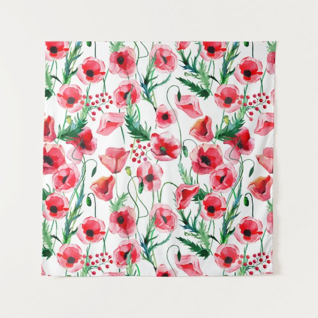 Tapiz Amapolas rojas: ilustración floral en acuarela (Anverso)