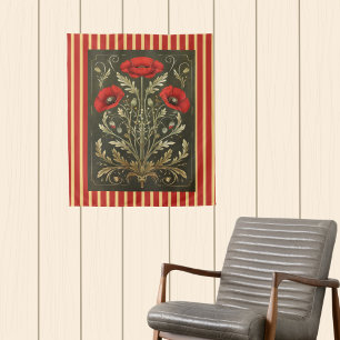 Tapiz Amapolas Vintage Art Nouveau Dorado Rojo Rayado