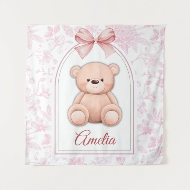 Tapiz Amelia | Diseño de guardería de osito rosado perso (Anverso)