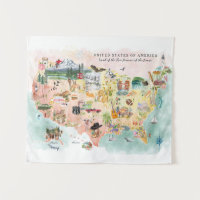 América | Mapa ilustrado de EE. UU. en acuarela