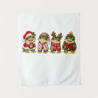 Tapiz Amigos de vacaciones de rana de Navidad