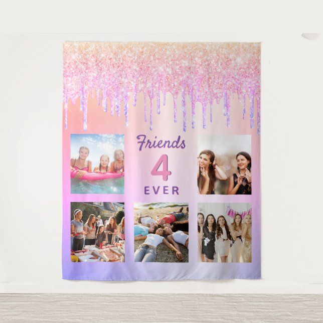 Tapiz Amigos para siempre sonrojen foto de goteo violeta (Anverso)