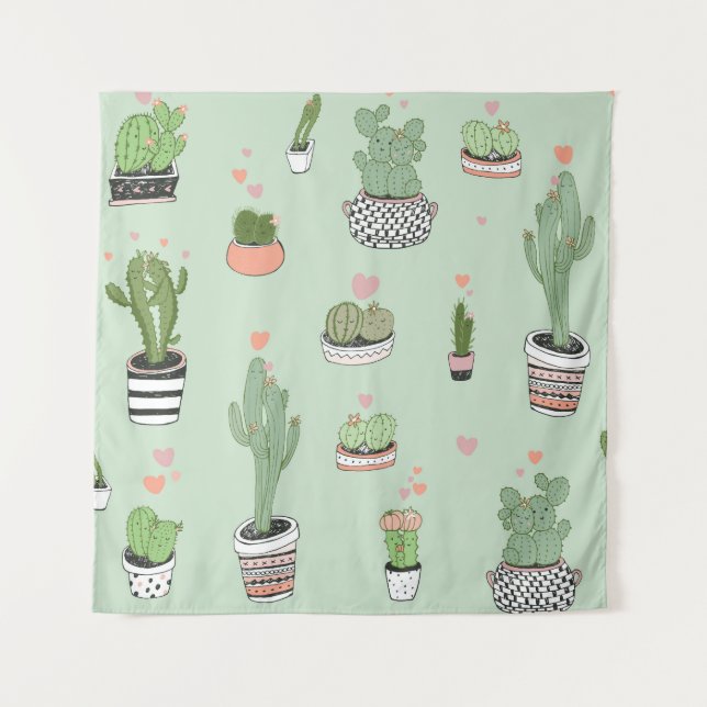 Tapiz Amor Cactus: Patrón Personalizado. (Anverso)
