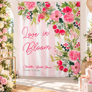 Tapiz Amor en Flor Rosa Rayas Florales Ducha Nupcial