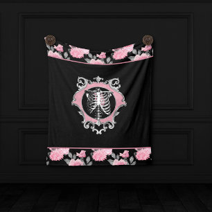 Tapiz Amor gótico   Floral cardíaca rosa y negra de esqu