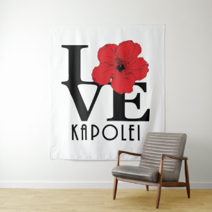 Tapiz AMOR Kapolei Hawaii rojo Hibiscus