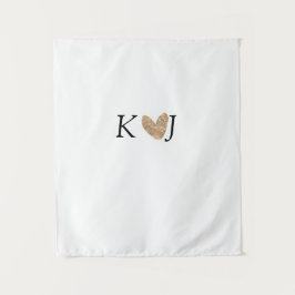 Tapiz Añadir nombre de pareja letra boda corazón dorado 