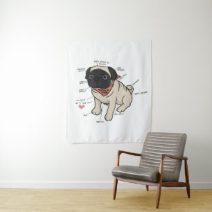 Tapiz Anatomía del gráfico del perro Pug