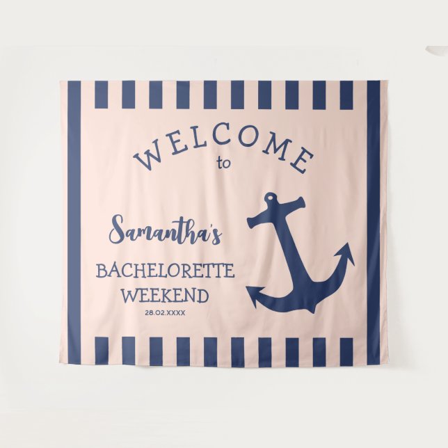 Tapiz Anchor Nautical Stripe Bachelorette Party Backups (Anverso (horizontal))