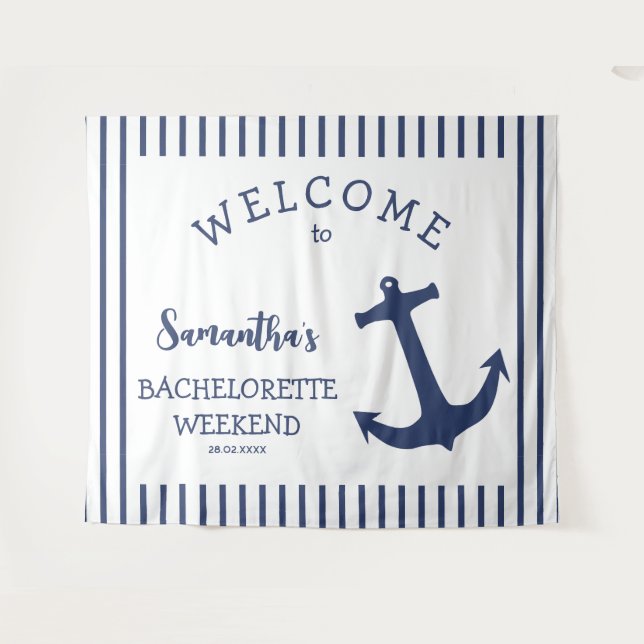 Tapiz Anchor Nautical Stripe Bachelorette Party Backups (Anverso (horizontal))
