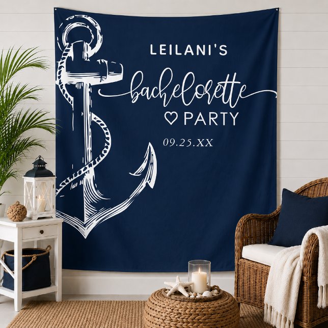 Tapiz Ancla Náutica Despedida de Soltera Navy (Decorate for her bachelorette party with this nautical inspired tapestry featuring an anchor.)