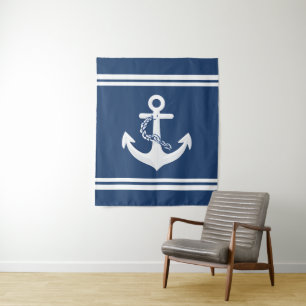 Tapiz Ancla Náutica Vela Embarcación Blanco Azul Marina