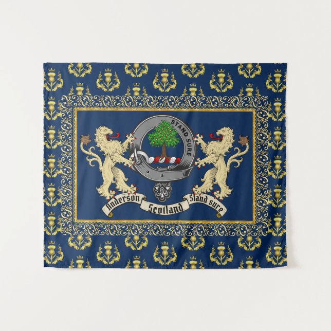 Tapiz Anderson Clan Badge & Motto con Leones (Anverso (horizontal))