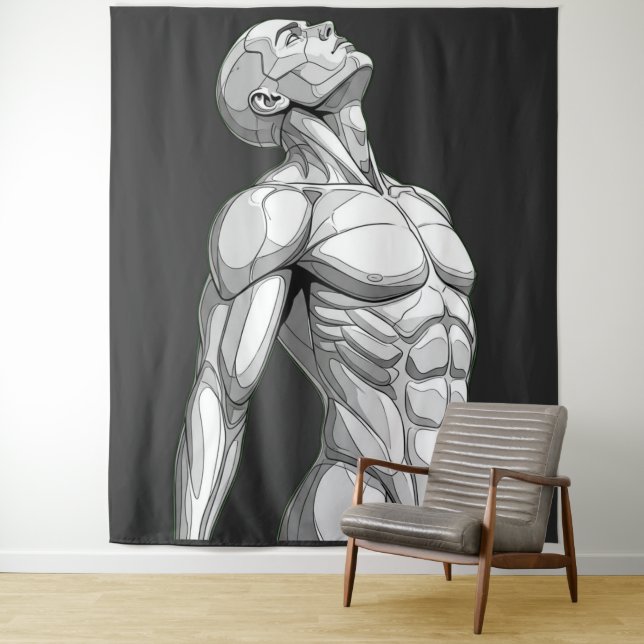 Tapiz Android Anatomy: Cyborg Wall Tapestry (In situ)