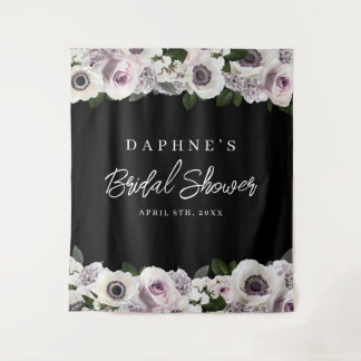 Tapiz Anemone negro y fondo de ducha morado floral