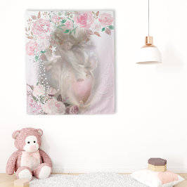Tapiz Ángel hermoso con palomas y rosas rosadas