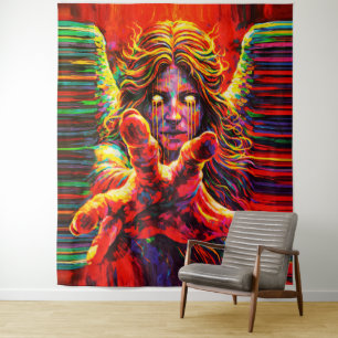 Tapiz Ángel Llorando Neon Multicolor Pintura al Óleo Imp