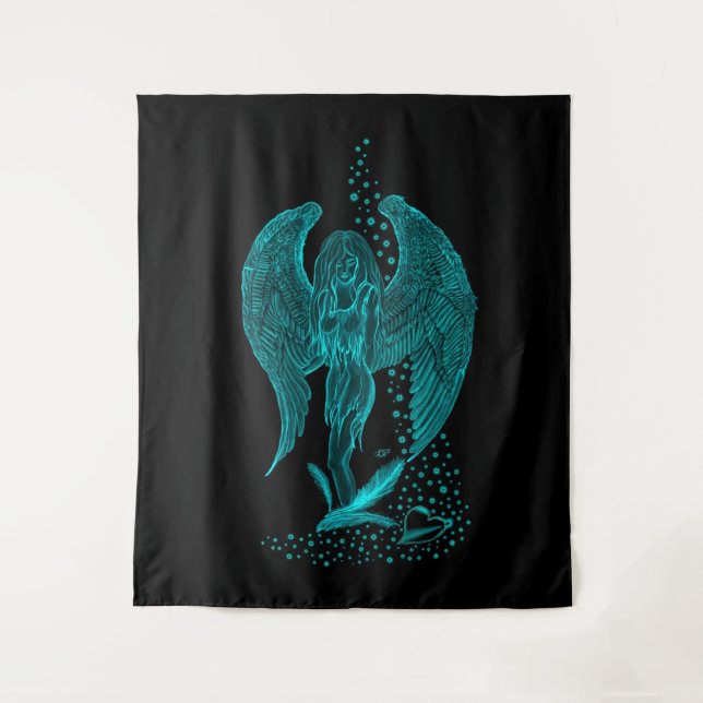 Tapiz Ángel perdido en el amor, negro y verde diseño (Anverso)