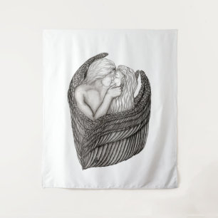 Tapiz Angels Kissing , diseño en blanco y negro