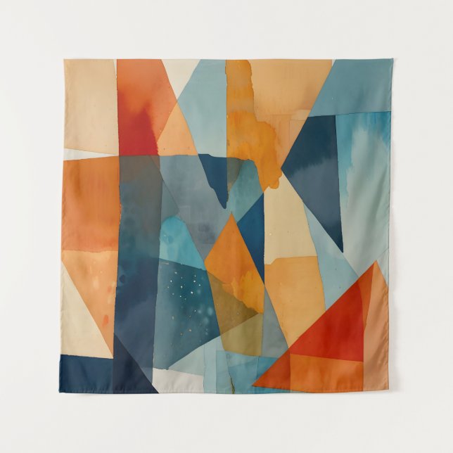 Tapiz Ángulos abstractos de azul y Naranja (Anverso)