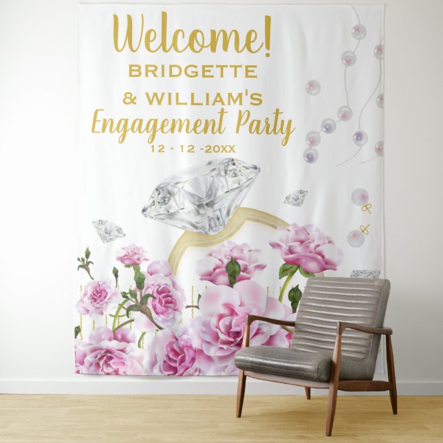 Tapiz Anillo de Compromiso de Rosas Rosadas Perlas (In situ)