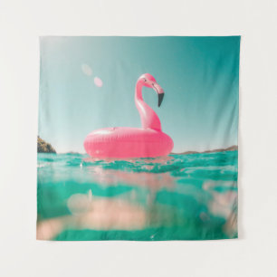 Tapiz Anillo de natación de flamingo rosado en cuerpo de