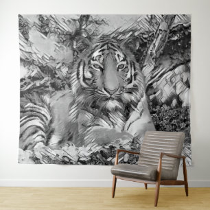 Tapiz AnimalArtBW_Tiger_001