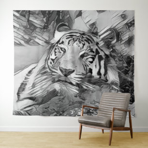 Tapiz AnimalArtBW_Tiger_002