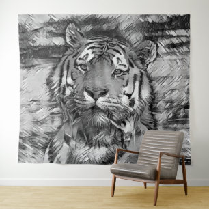 Tapiz AnimalArtBW_Tiger_004