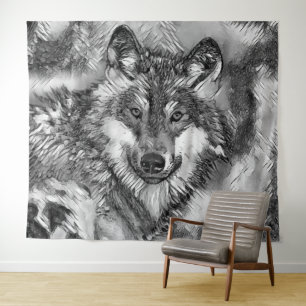 Tapiz AnimalArtBW_Wolf_001