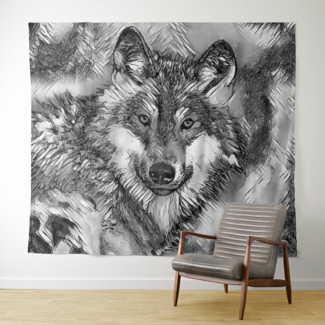 Tapiz AnimalArtBW_Wolf_001 (In situ (horizontal))