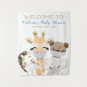 Tapiz Animales con fondo de Máscara Boy Baby Shower M