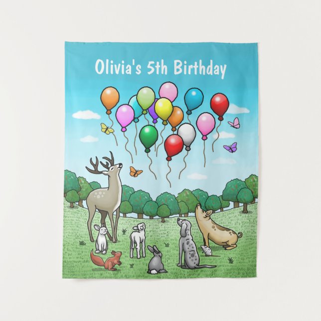 Tapiz Animales con Globos Coloridos (Anverso)