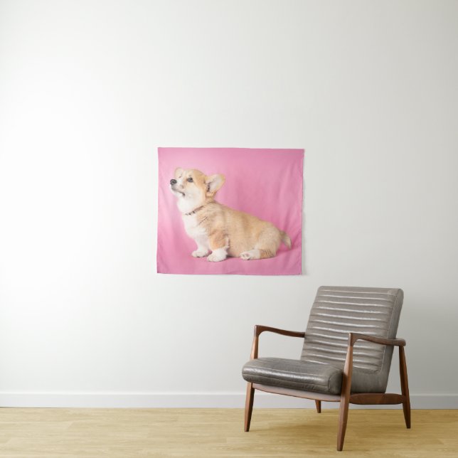 Tapiz Animales de bebé más afectados | Corgi Puppy Rosa (In situ (horizontal))