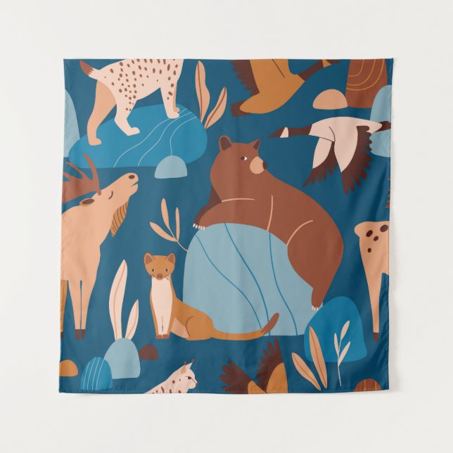 Tapiz Animales de bosque, diseño sin costura. (Anverso)