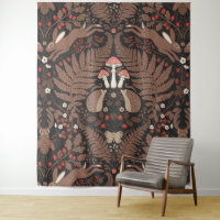 Animales de bosque y plantas en rojo y marrón
