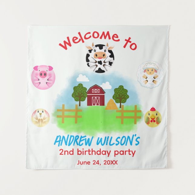 Tapiz Animales de fiesta lindos Granjas rústicas Listos  (Anverso)