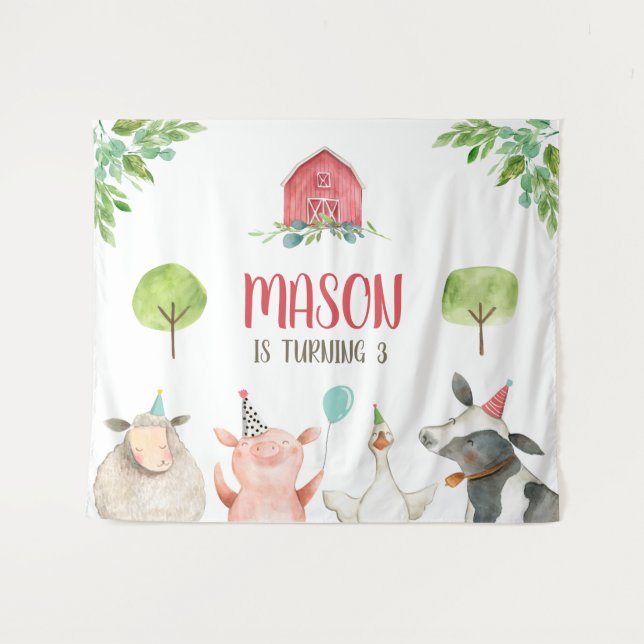 Tapiz Animales de Granja Establo Estandarte Niño Rojo Cu (Anverso (horizontal))