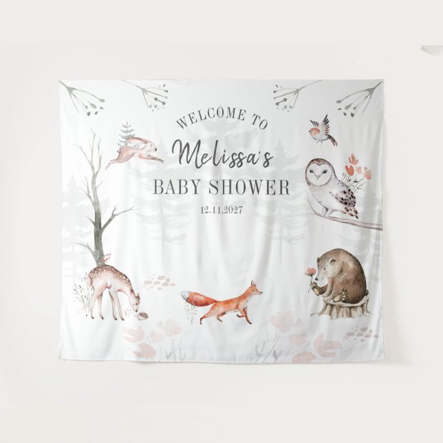 Tapiz Animales del Bosque de Acuarela Woodlands Baby Sho (Anverso (horizontal))