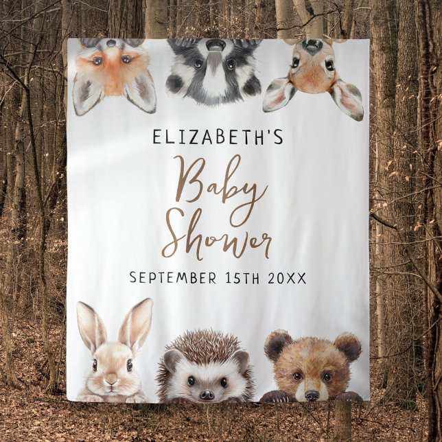 Tapiz Animales del Bosque en Acuarela Prop para Fotos de (Watercolor Woodland Animals Baby Shower Photo Prop Tapestry)