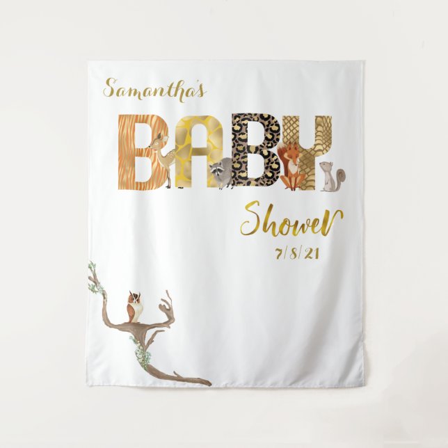 Tapiz Animales del Bosque Fondo con Estampado Dorado Sal (Anverso)