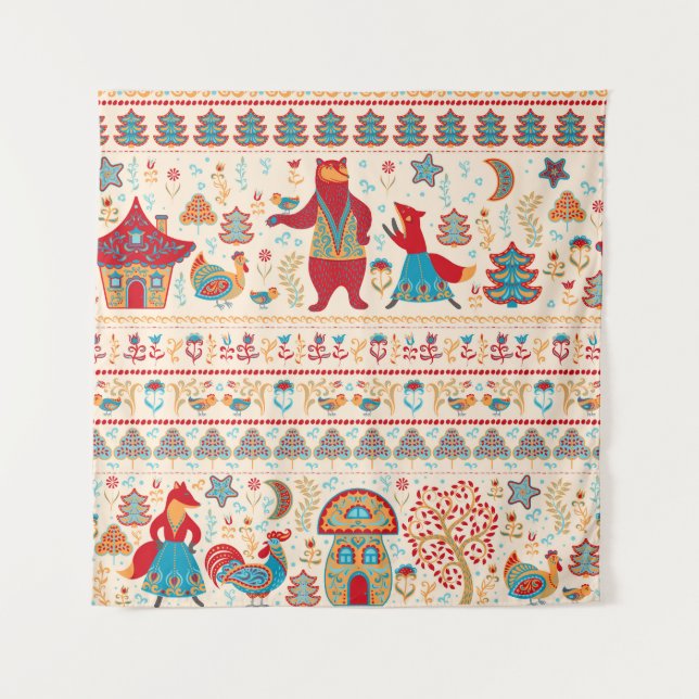 Tapiz Animales del bosque lechero: fondo beige (Anverso)