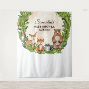 Tapiz Animales del bosque rebanada de madera baby shower