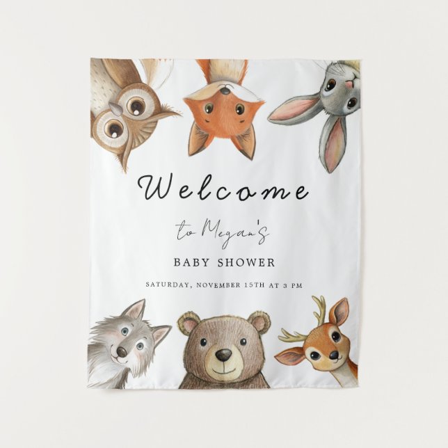 Tapiz Animales del bosque viajan Baby Shower (Anverso)