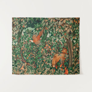 Tapiz ANIMALES FORESTALES Pheasant Red Fox,Green Floral