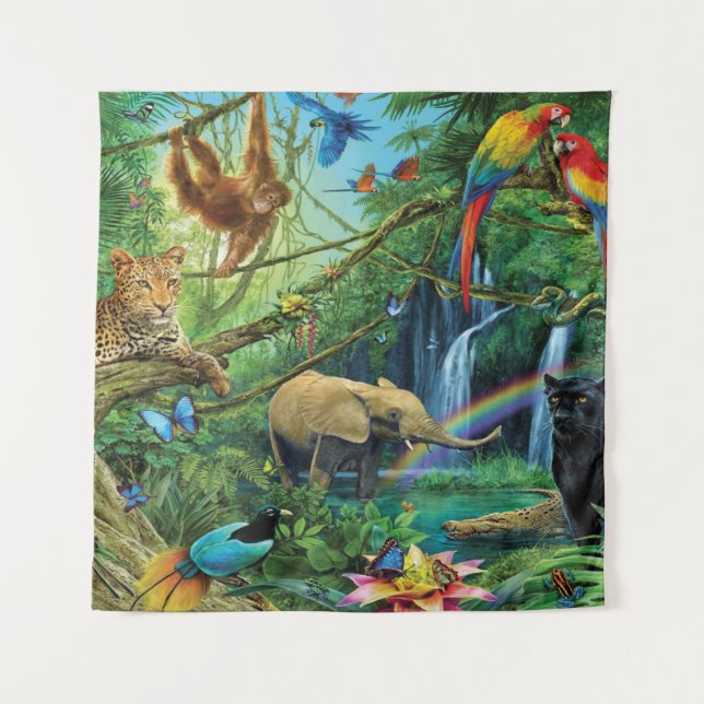 Tapiz Animales que viven juntos tiran almohada (Anverso)
