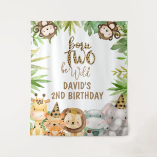 Tapiz Animales Safari Niños Dos Cumpleaños Salvajes Gran