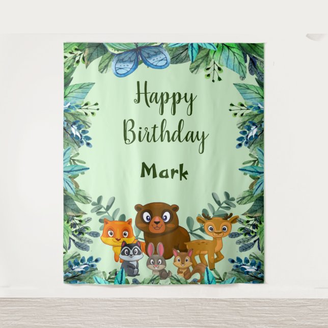 Tapiz Animales Salvajes Bosque Fondo Verde (Anverso)