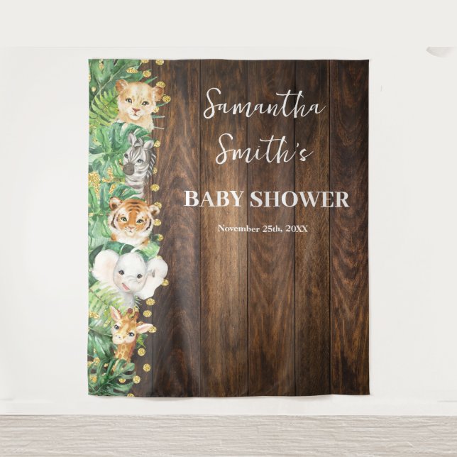 Tapiz Animales salvajes dan la bienvenida a Baby Shower  (Anverso)