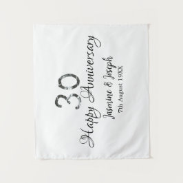 Tapiz Aniversario feliz 30º metálico plateado agregar no